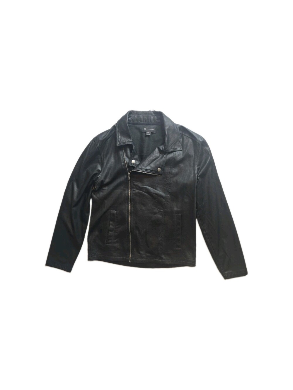 INC International Concepts Men Black Faux Leather Moto Biker Jacket Size M...